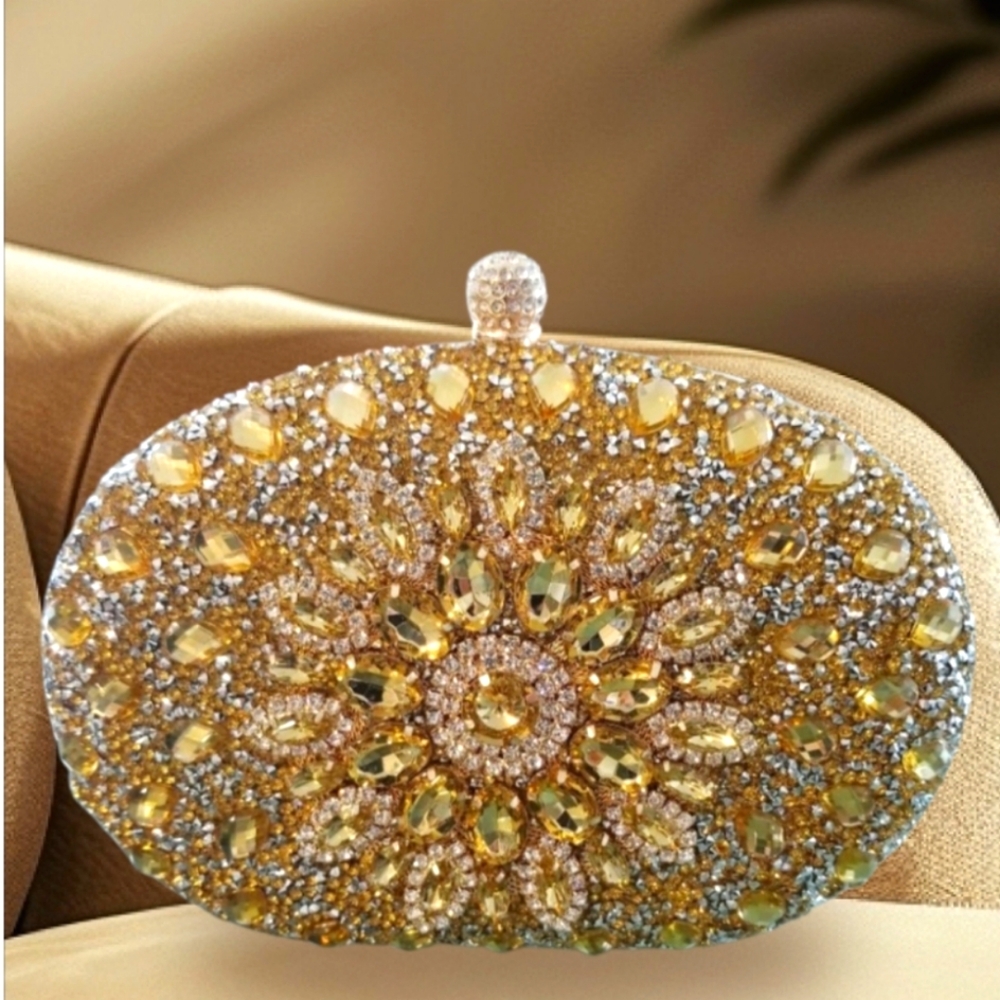 Beautiful Jeweled Citrine Stones Evening Clutch Bag